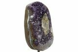 Dark Purple Amethyst Geode w/ Calcite on Metal Stand - Uruguay #342699-2